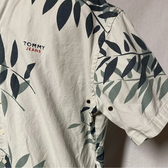 Vintage Tommy Jeans Heavy Cotton Button Down Shirt Men’s Beige Green Size Large - Picture 4 of 12